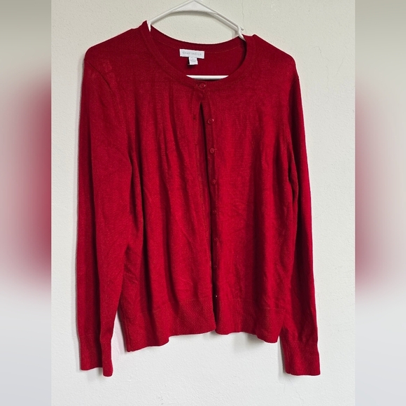 Charter Club Long-Sleeve Button-Front Red Cardigan Sweater Large - Picture 2 of 11